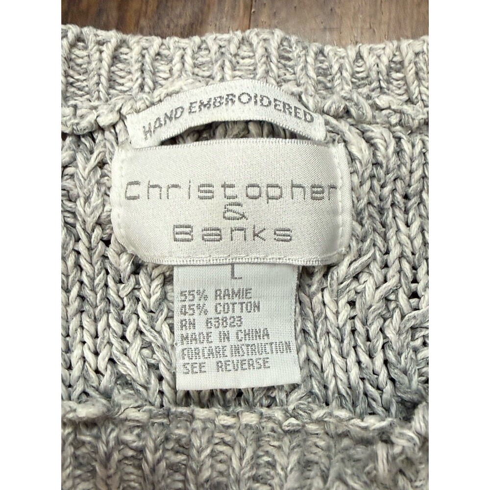 Christopher & Banks Women’s Sweater Large Grey Blue Hand Embroidered - Picture 3 of 4